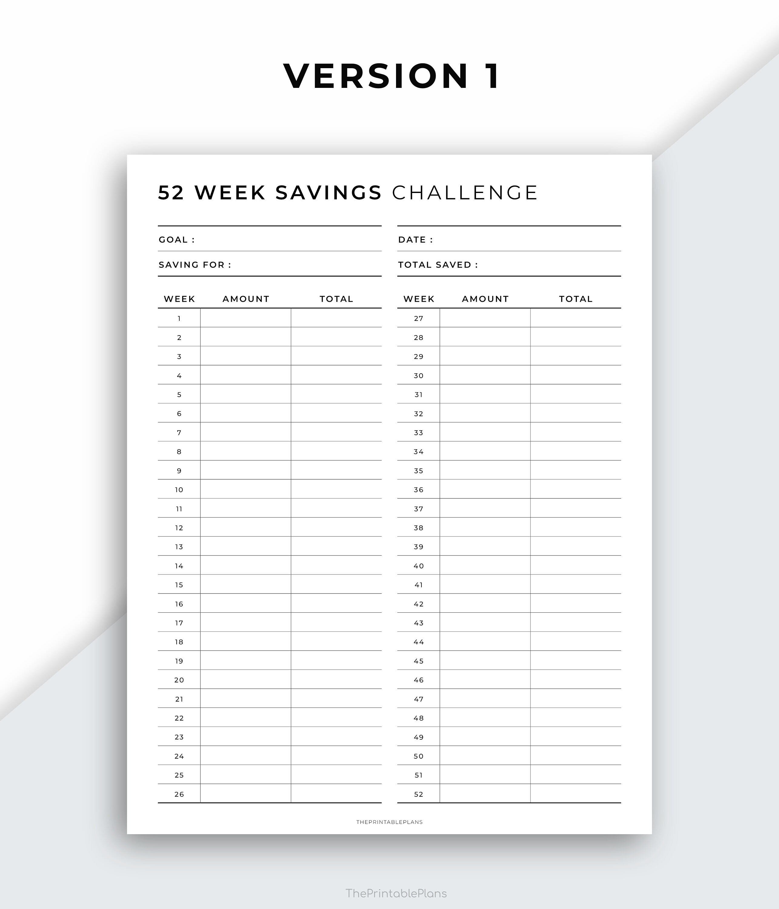 52 Week Savings Challenge Printable Savings Goal Planner - Etsy Canada