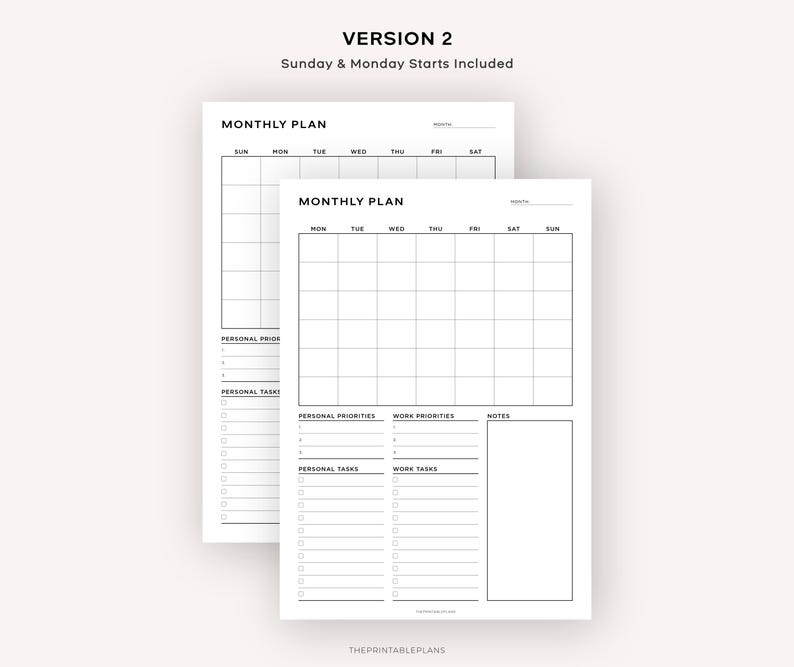 Work From Home Monthly Planner, Personal & Work to Do List, Office Work ...