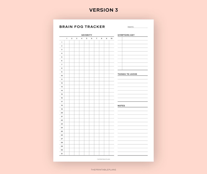 Monthly Brain Fog Tracker Printable, Track Daily Brain Fog, Medical ...