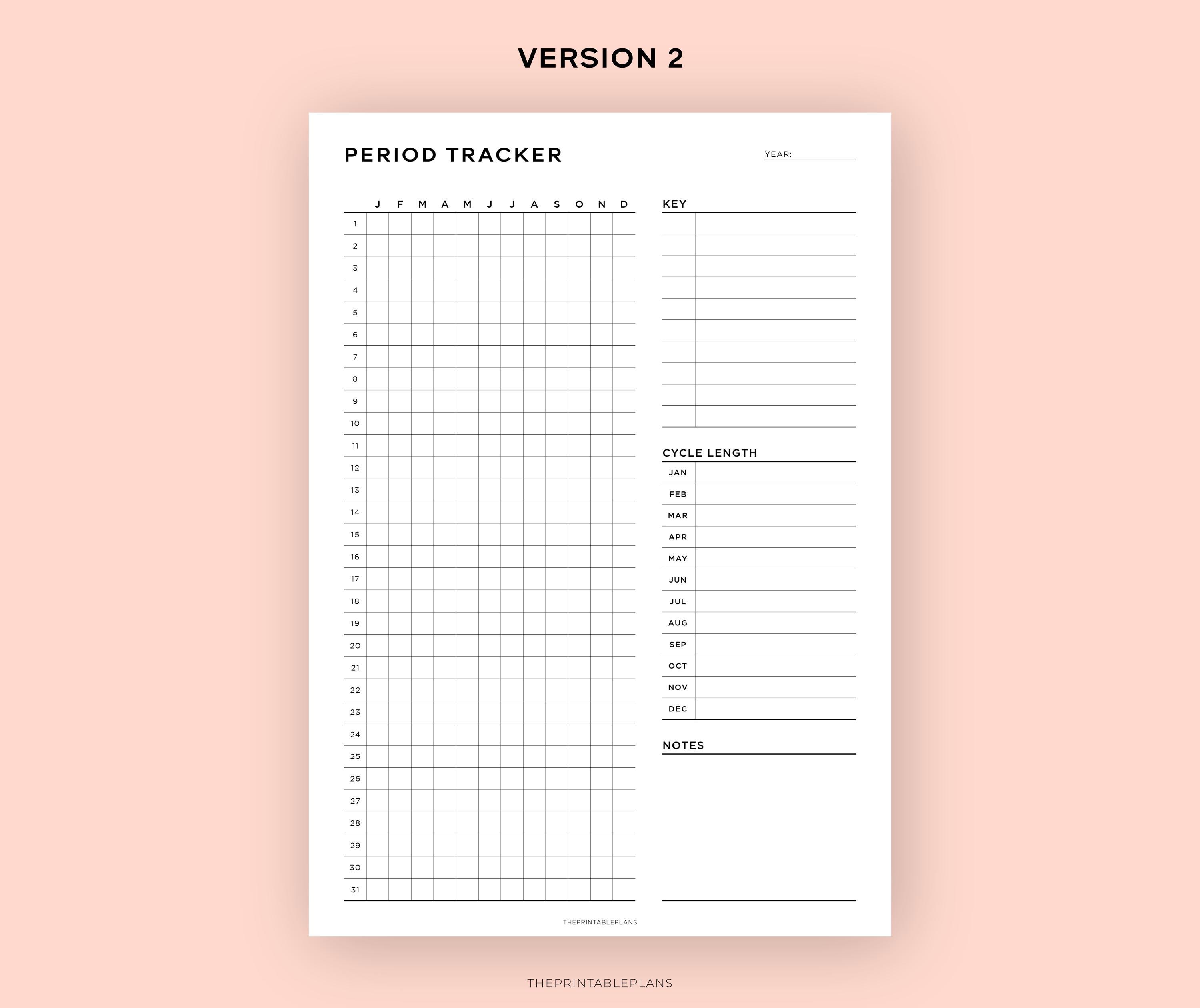 Printable Period Tracker, Menstrual Cycle Log (a4/a5/letter/hp/half ...