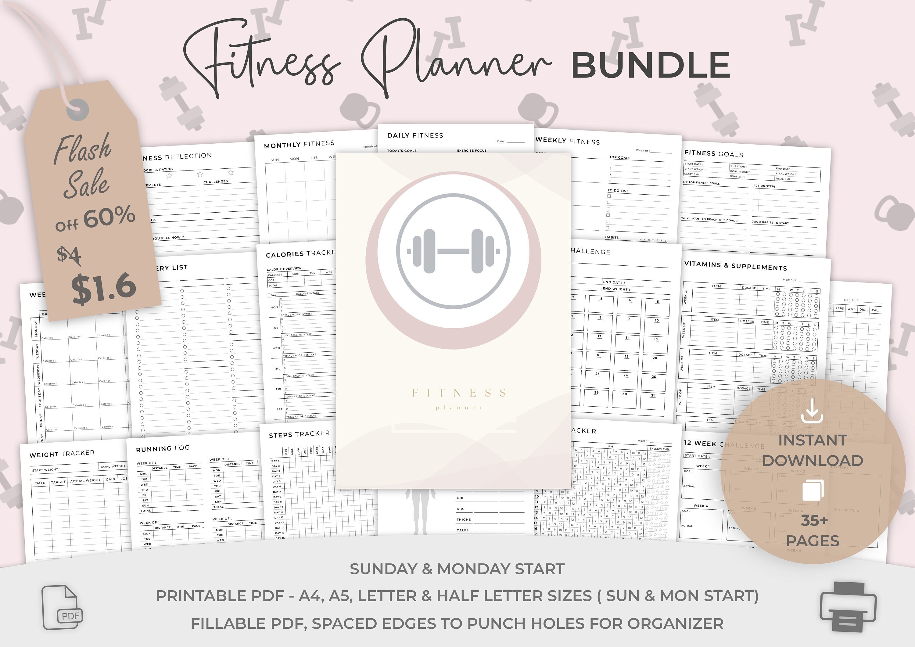 Printable Health and Fitness Planner Bundle Fitness Journal - Etsy UK