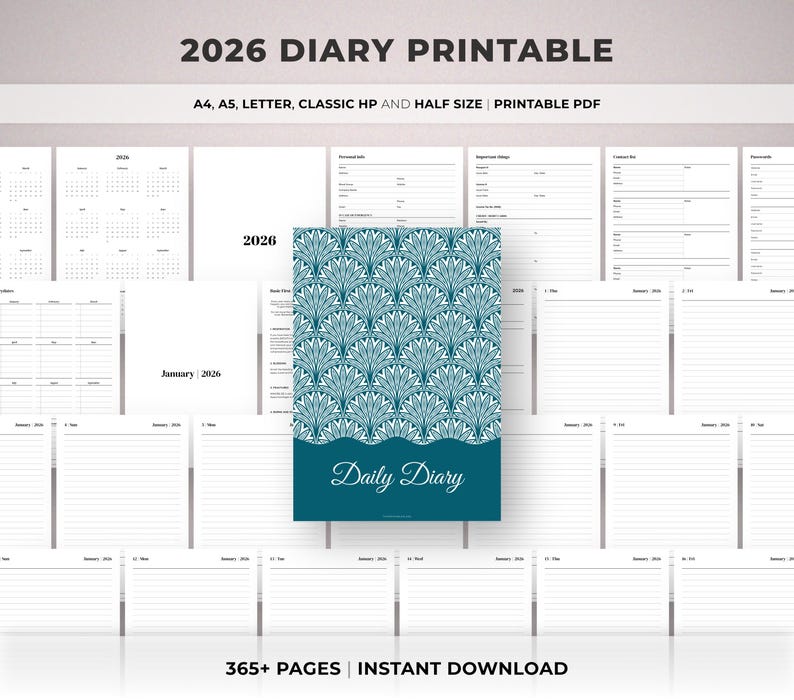 2026 Daily Diary Planner Printable, 2026 Daily Journal Planner, KDP ...