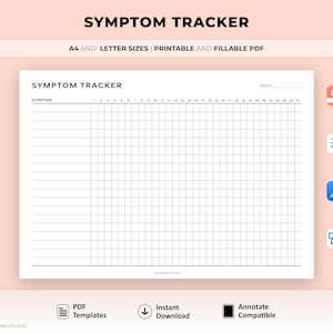 Symptom Tracker Printable Landscape, Symptoms Journal, Medical Planner, Pain Tracker, Health Tracker, Wellness Journal, A4 & Letter Size