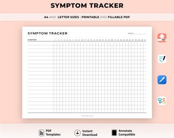 Symptom Tracker Printable Landscape, Symptoms Journal, Medical Planner, Pain Tracker, Health Tracker, Wellness Journal, A4 & Letter Size