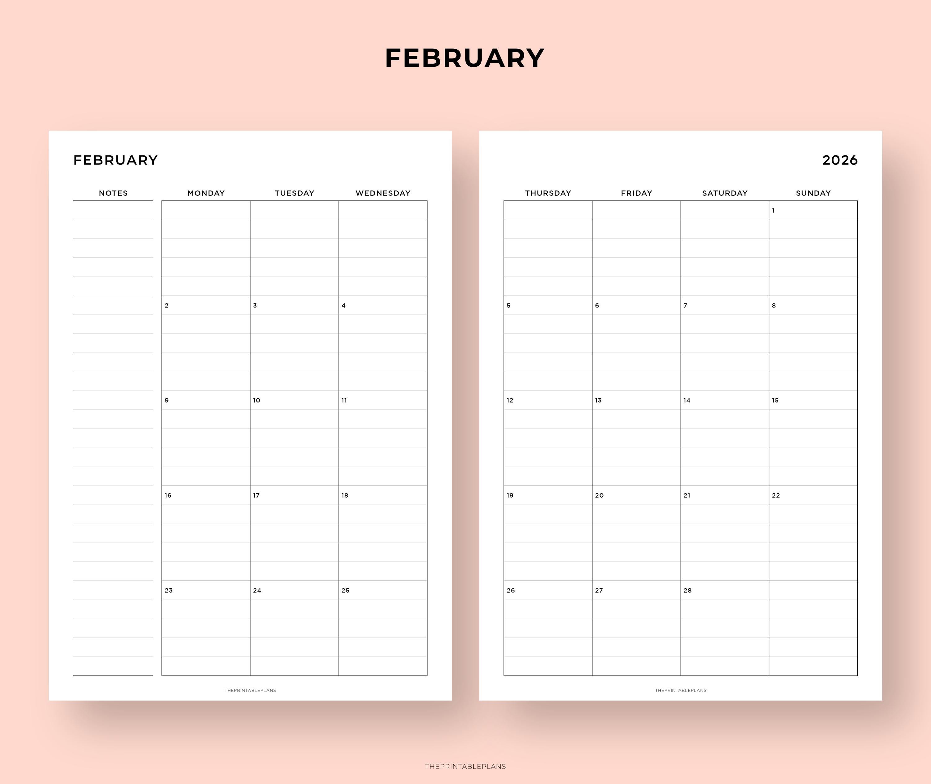 2026 Lined Monthly Planner With Notes, A4/a5/letter Size (printable PDF ...