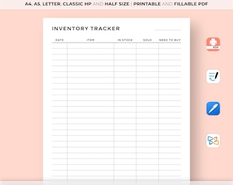 Inventory Tracker Printable, Inventory Management Form, Inventory sheet, Small Business Organizer, Product Inventory List, Instant Download