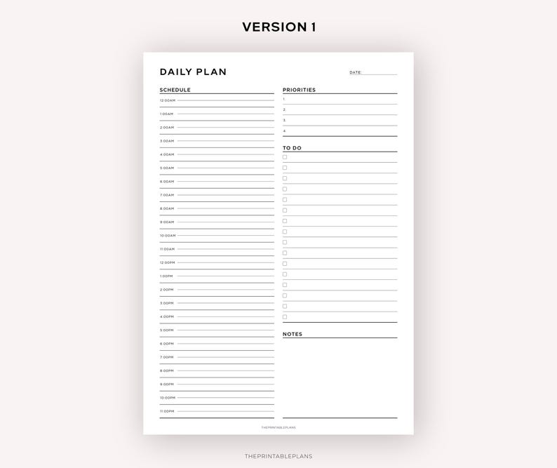 May include: A black and white daily planner with sections for schedule, priorities, to do, and notes. The planner has a simple design and is perfect for organizing your day.