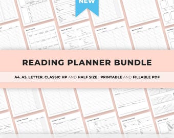 Reading Planner Bundle Printable, Reading Journal Printable, Reading Challenges, Reading Log, Book Review, Goals, Books To Read, A5 Size