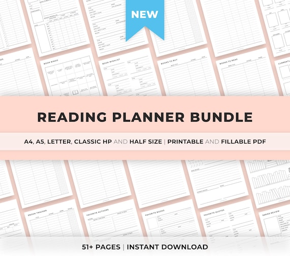 Reading Planner Bundle Printable, Reading Journal Printable, Reading Challenges, Reading Log, Book Review, Goals, Books To Read, A5 Size