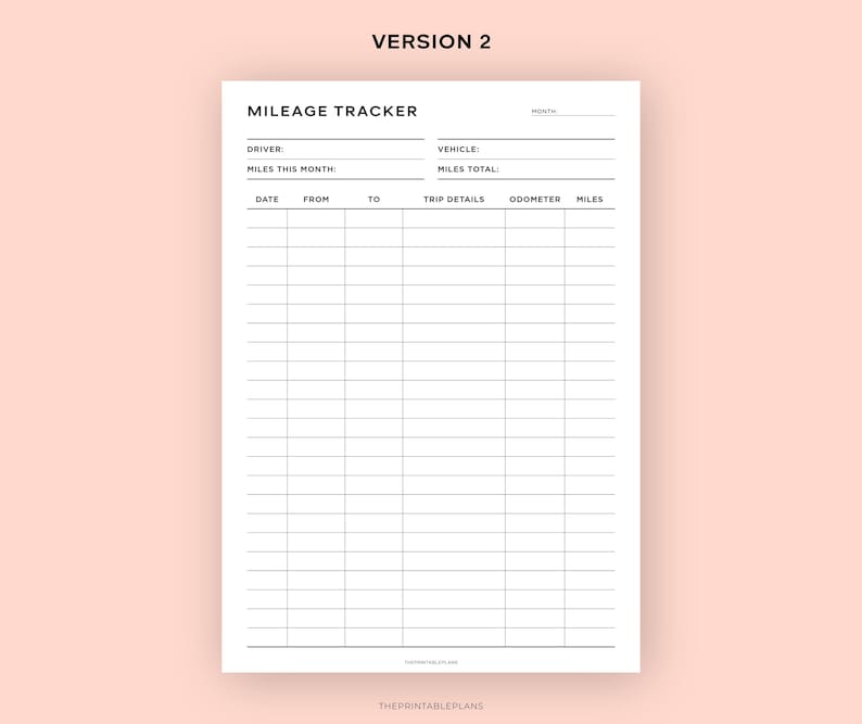 May include: A printable mileage tracker with sections for driver, vehicle, date, from, to, trip details, odometer, and miles. The tracker is designed for tracking mileage for personal or business use.