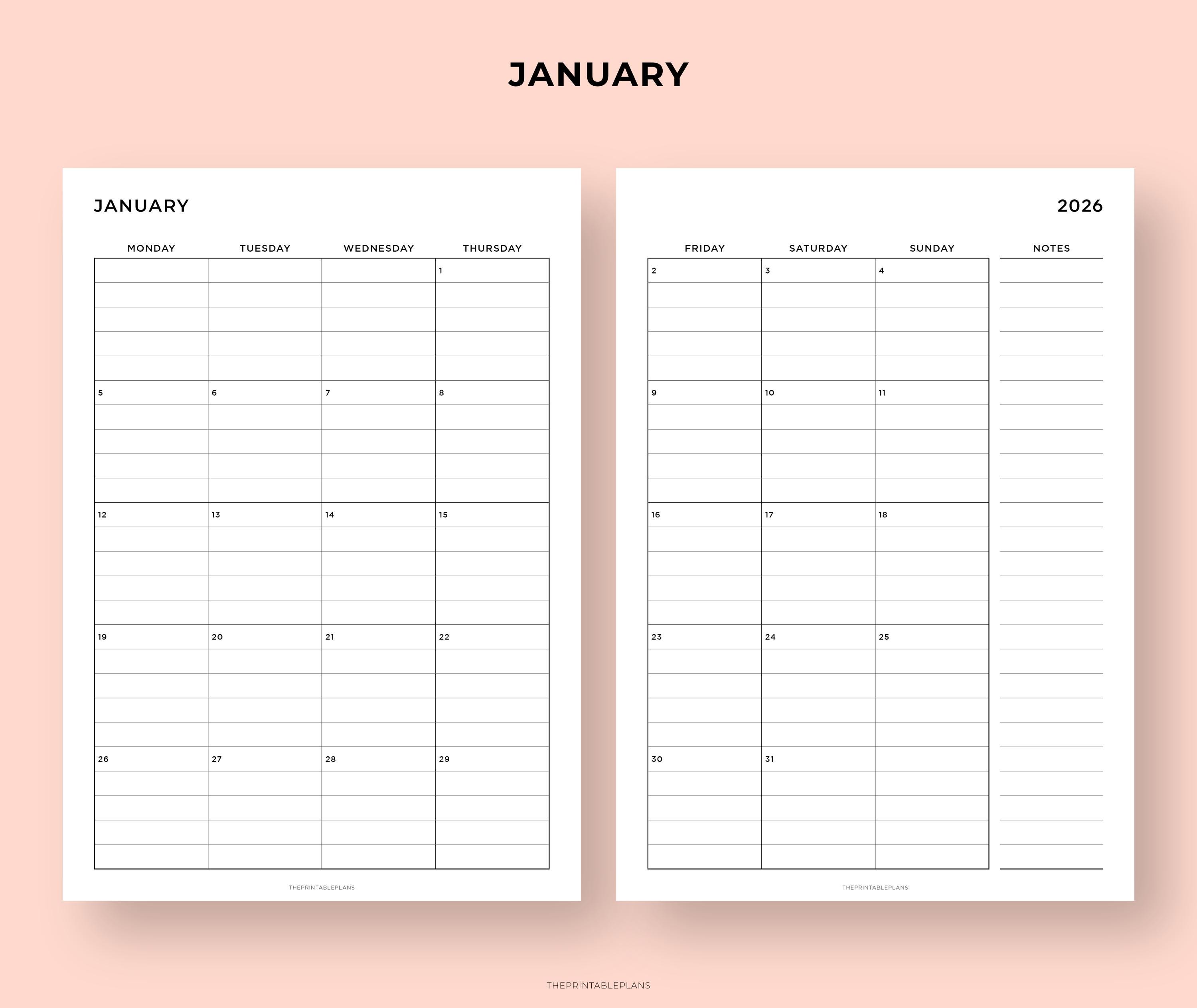 2026 Lined Monthly Planner With Notes, 2026 Monthly Calendar, Dated ...