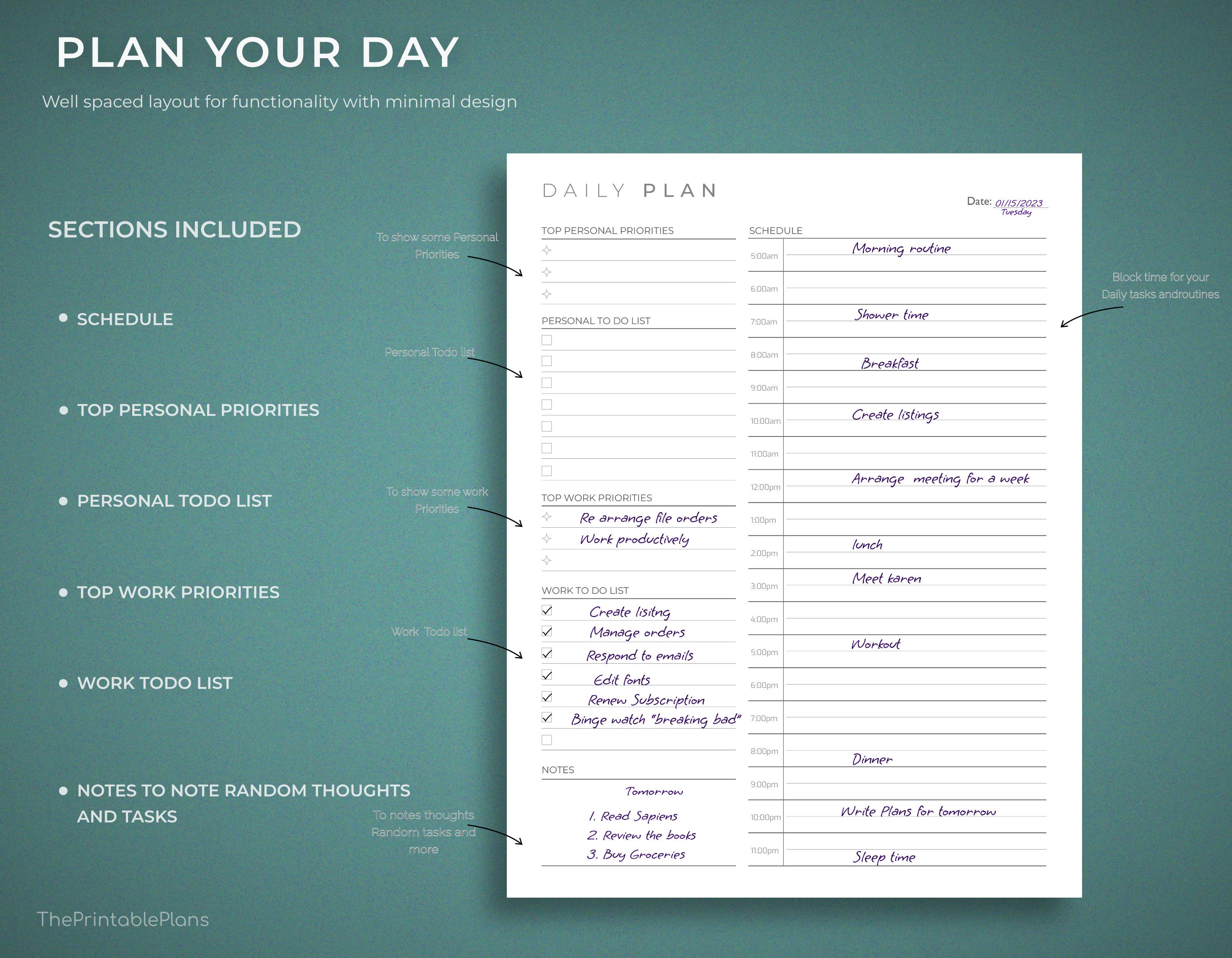Printable Work From Home Planner Personal Daily Planner Etsy