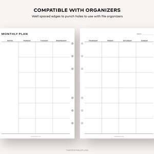 Undated Monthly Planner Printable, Month on Two Pages, Month at a ...