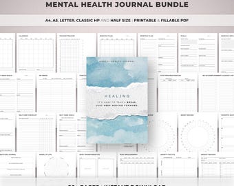 Mental Health Journal Bundle Printable, Mindfulness & Wellness Binder, Goal Planner, Therapy Worksheet, Anxiety management, Selfcare Tracker