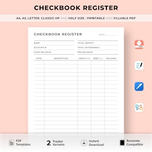 Afdrukbaar chequeboekregister, chequeregister, chequeboekregister, chequeboekplanner, sjabloon chequeboekregister, chequeplanner