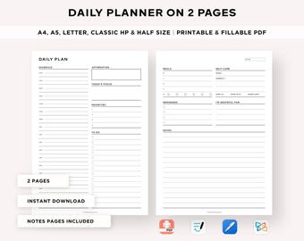Afdrukbare dagelijkse planner, uurplanner, planner dagelijkse doelen, 30 minuten schema, pdf met tijdblokkering, sjabloon dagschema, A5/brief invoegen