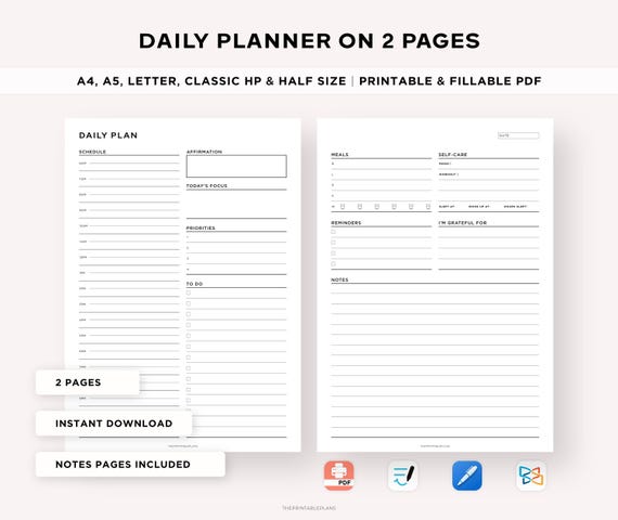Daily Planner Printable, Hourly Planner, Daily Goal Planner, 30 Minute Schedule, Time Blocking PDF, Day Schedule Template, A5/letter Insert