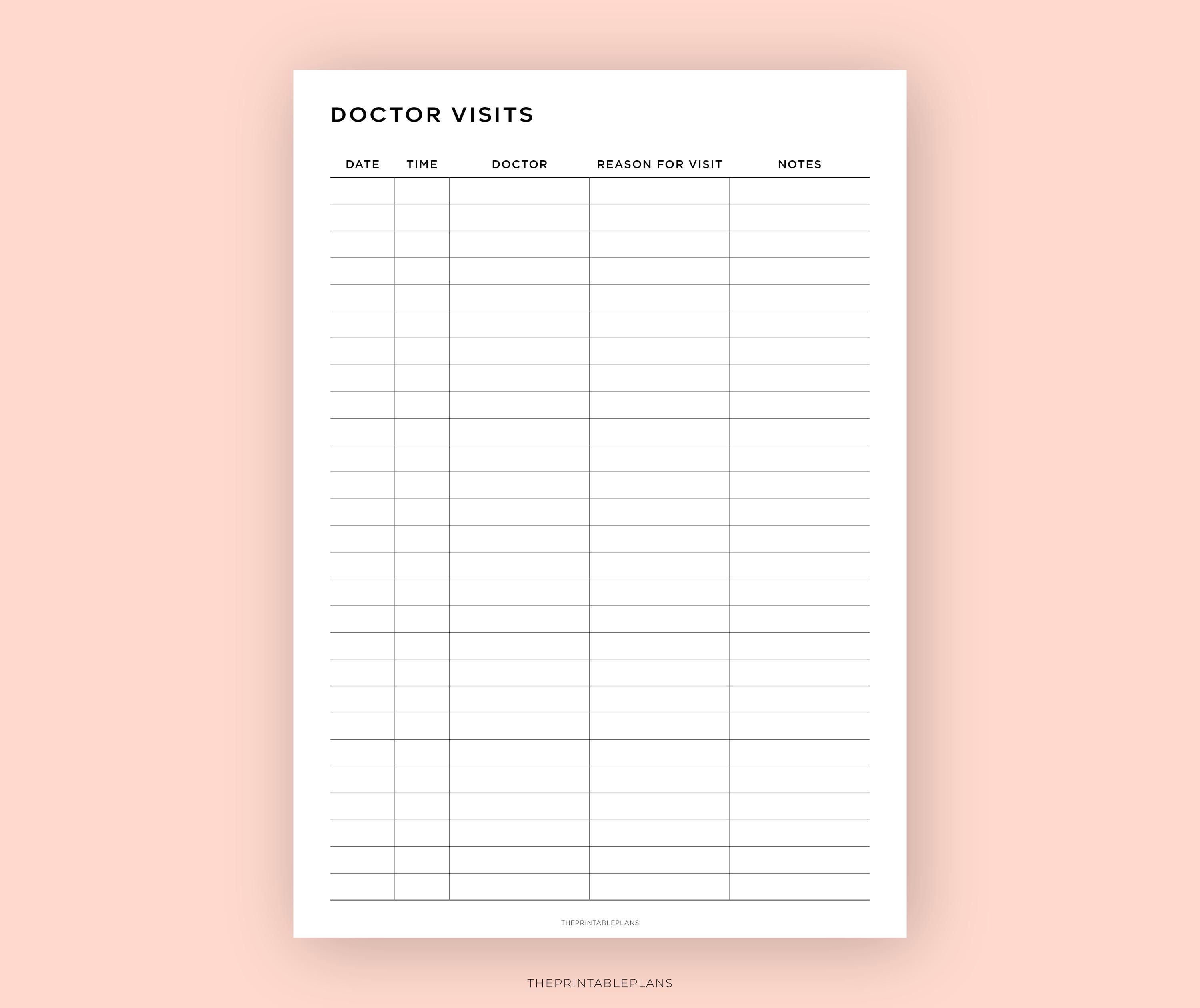 Visit Tracker Reseptionist Simple Doctor Visits Tracker Printable, Doctor Appointments Planner ...
