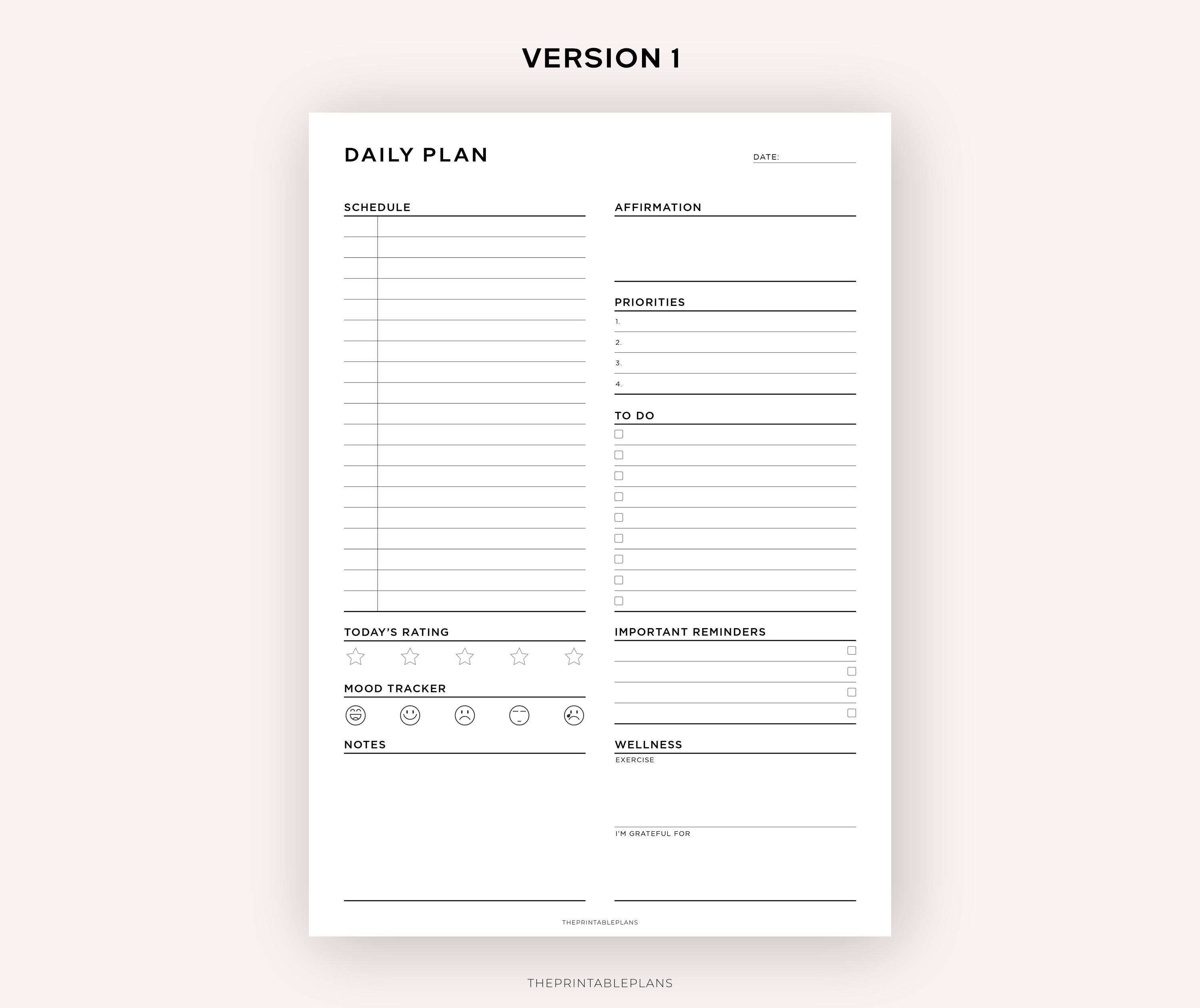 Daily Productivity Planner Printable, Daily Schedule, Daily to Do List ...