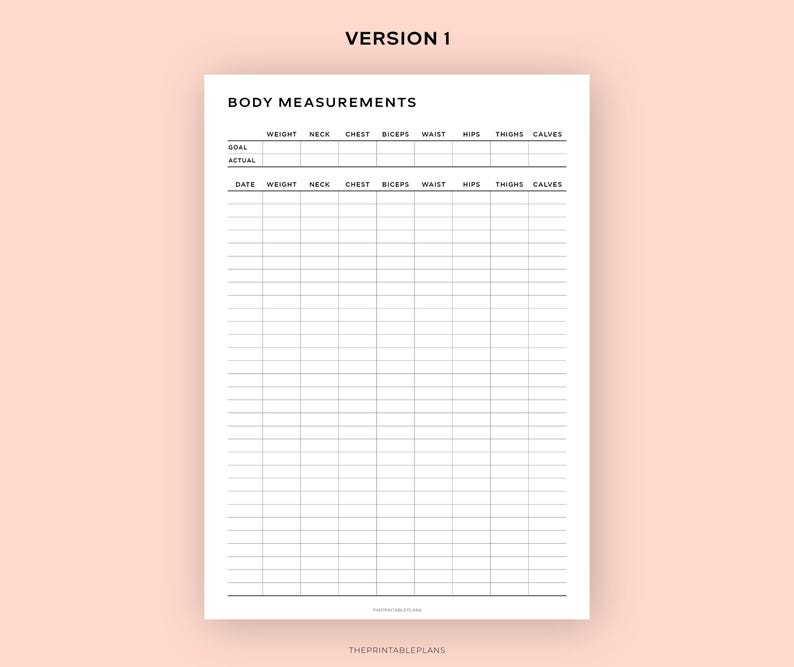 Body Measurements Tracker Printable, Body Transformation Template ...