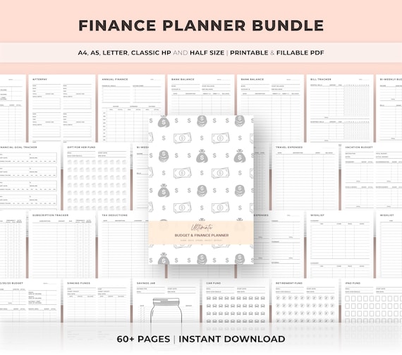 Printable Planner, Finance and Budget planner bundle Printable, Savings trackers, Calendars, Income, Expenses, Bill, Debt, Spending Trackers