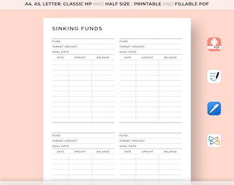 Sinking Funds Tracker Printable, Sinking Funds Printable, Savings Tracker, Savings Challenge, Budget Planner, A4/A5/Letter/Classic/Half Size