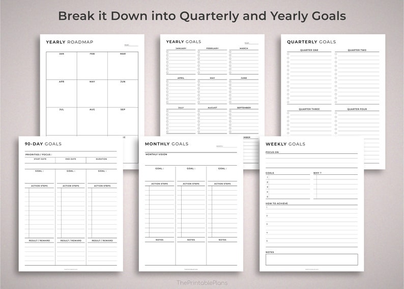 Printable Goal planner bundle, Daily, Weekly, Monthly, Quarterly, Yearly Goals, SMART Goal, New Year Resolution, Reflections, Vision board image 5