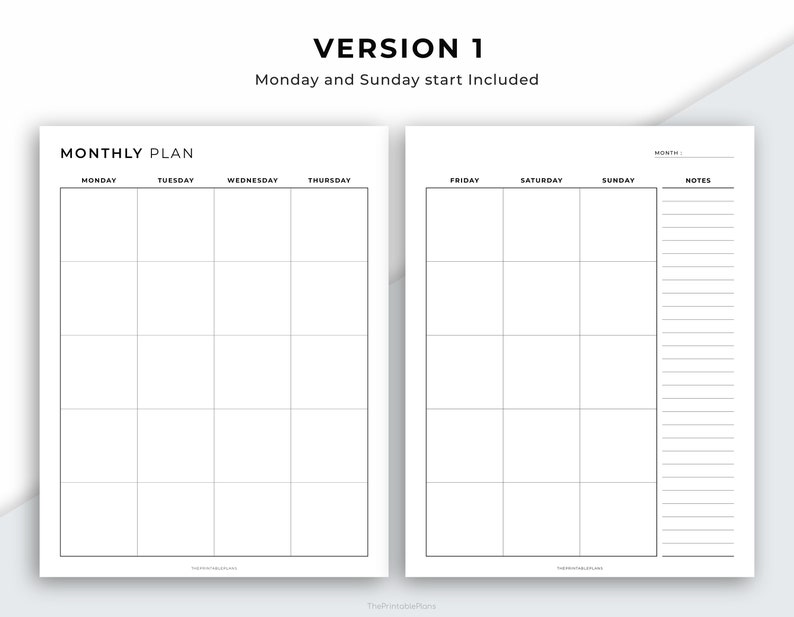 Undated Monthly Planner Printable Month on Two Pages Month - Etsy