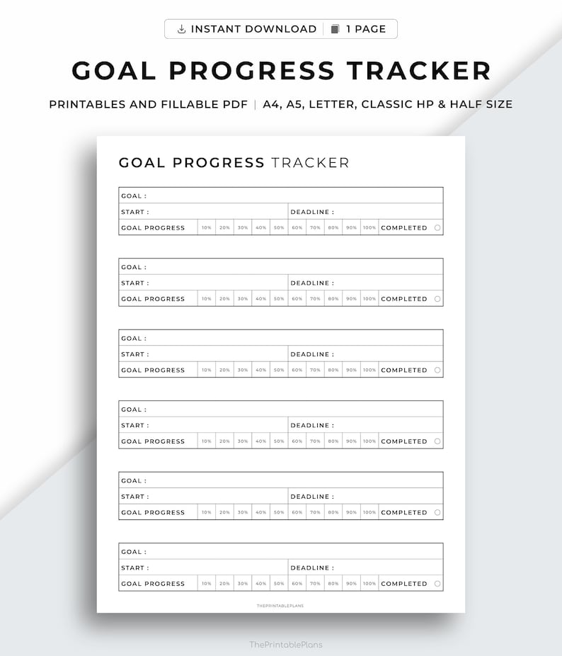 Goal Progress Tracker Printable, Goal Tracker Worksheet, Milestone ...