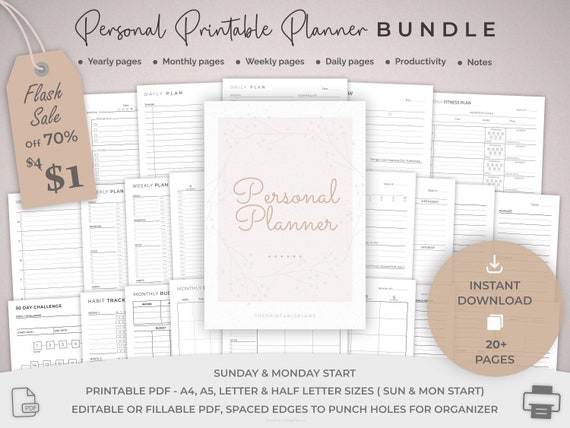 Printable Planner Personal Planner Bundle Daily Weekly - Etsy