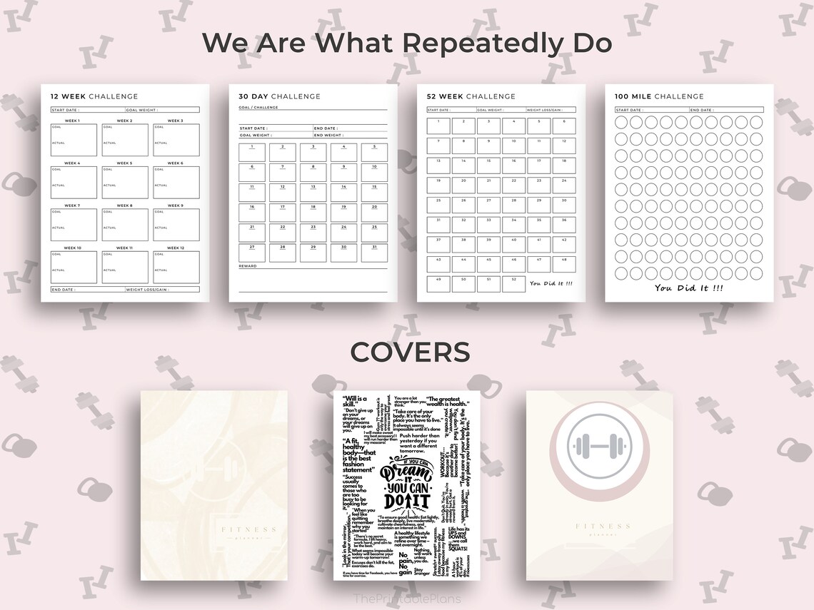 Printable Health and Fitness Planner Bundle Fitness Journal - Etsy