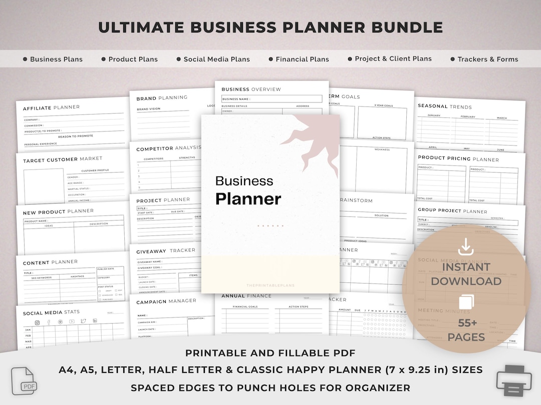 Printable Business Planner Bundle, Small Business, Product and Social ...