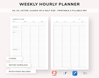 Tygodniowy planer godzinowy do druku, harmonogram tygodniowy, planer dzienny, planer bez daty, tygodniowy organizer, ADHD, lista rzeczy do zrobienia do druku A4/A5/klasyczny