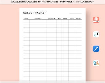 Verkaufs-Tracker zum Ausdrucken, Verkaufslog, Online-Business-Verkäufe, Umsatz-Aufzeichnungsvorlage, Bestell-Tracker, A4/A5/Letter/Classic HP/Half Size