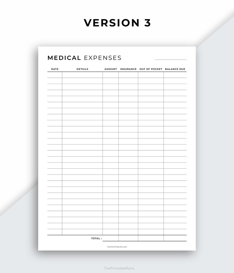 Medical Expenses Tracker Printable, Manage Medical Expenses, Health