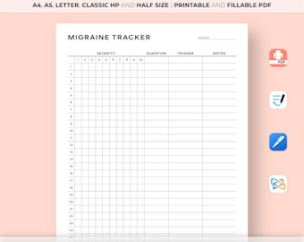 Migraine Tracker Printable, Migraine Journal Page, Headache Pain Tracker, Health Tracker, Health Planner, Migraine Severity, Migraine Log