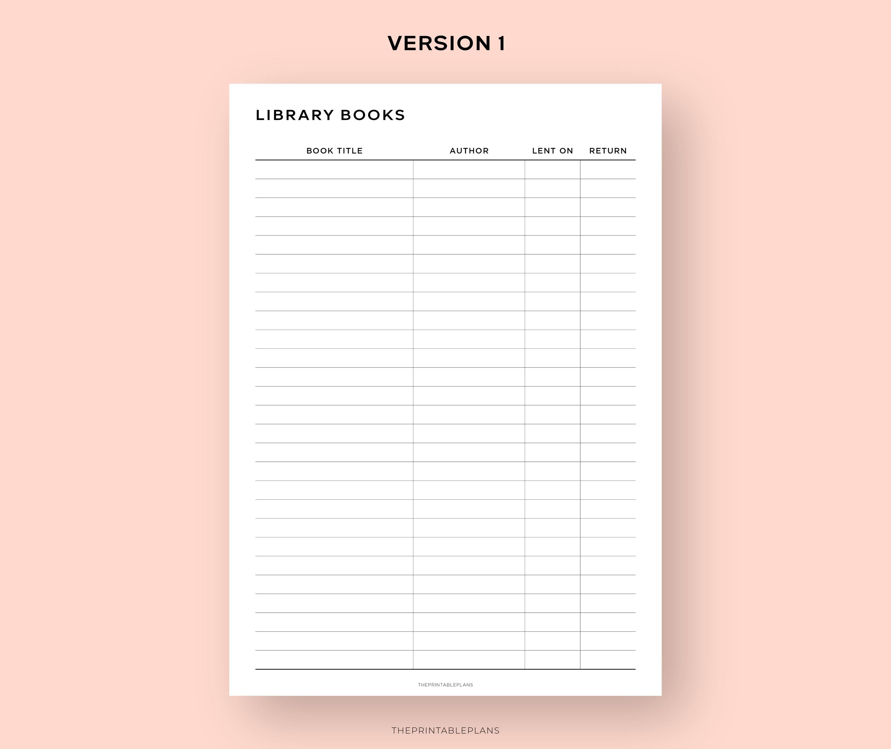Library Book Tracker, Printable Book Log, Library Book Return, Reading ...