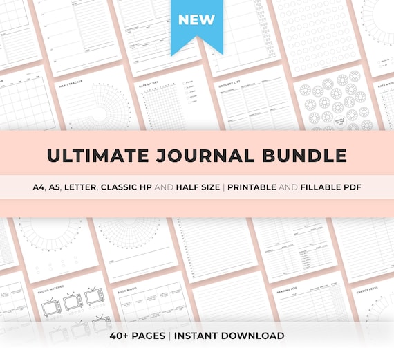 Ultimate Journal Planner Bundle Printable, Monthly Planner,  Monthly Trackers, Budget Finance, Reading & Book Tracker, Habit, Mood, Selfcare