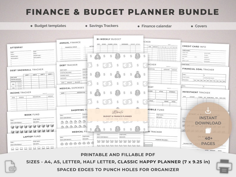 Printable Planner, Finance and Budget planner bundle Printable, Savings trackers, Calendars, Income, Expenses, Bill, Debt, Spending Trackers image 1