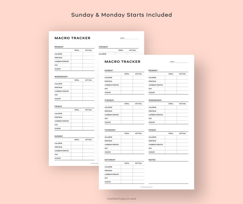 Macro Tracker Printable, Weekly Macro Tracker, Calorie Tracker, Protein ...