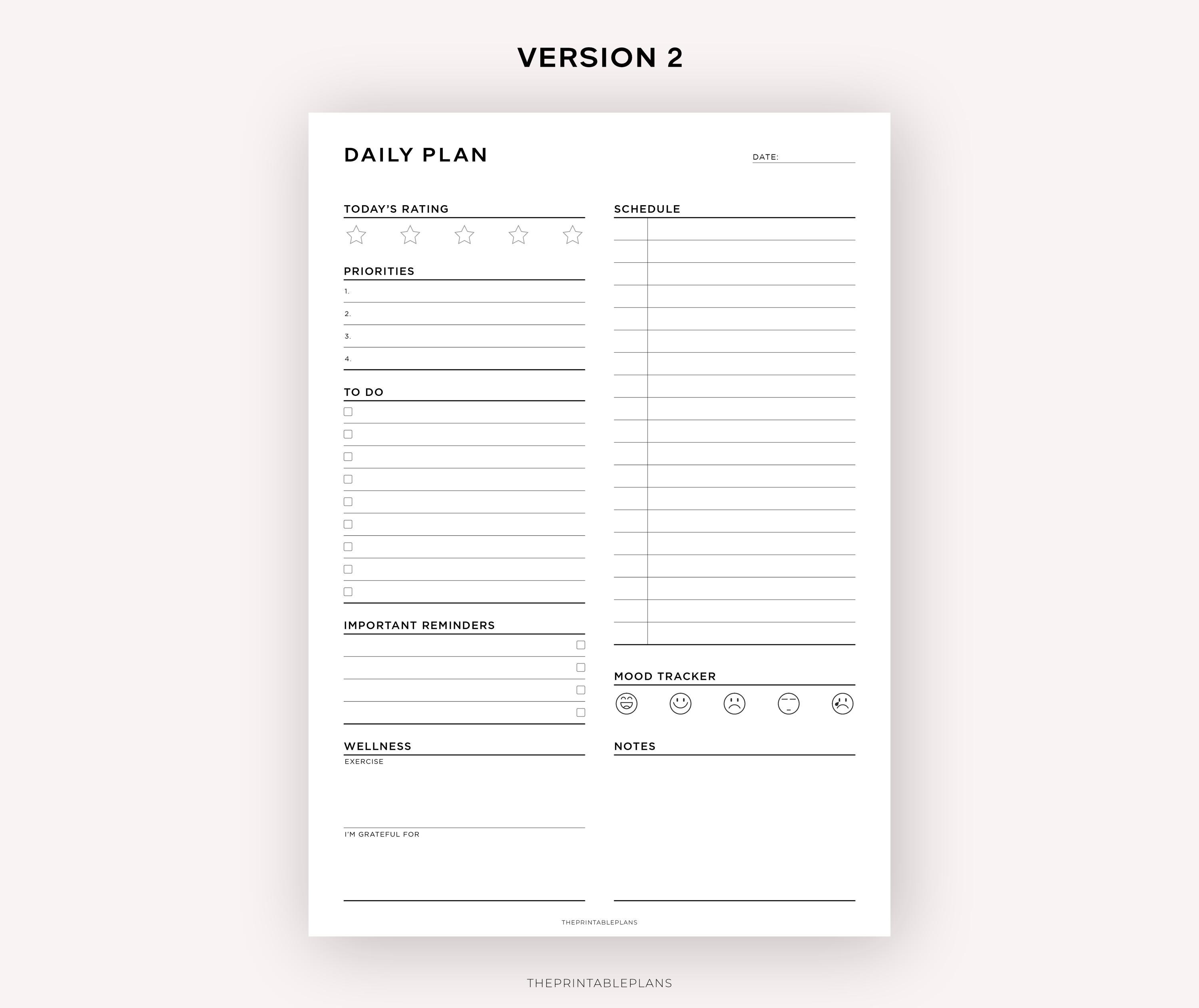Daily Productivity Planner Printable, Daily Schedule, Daily to Do List ...