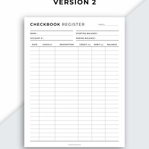 Checkbook Register Printable, Check Transaction Tracker, Checkbook ...