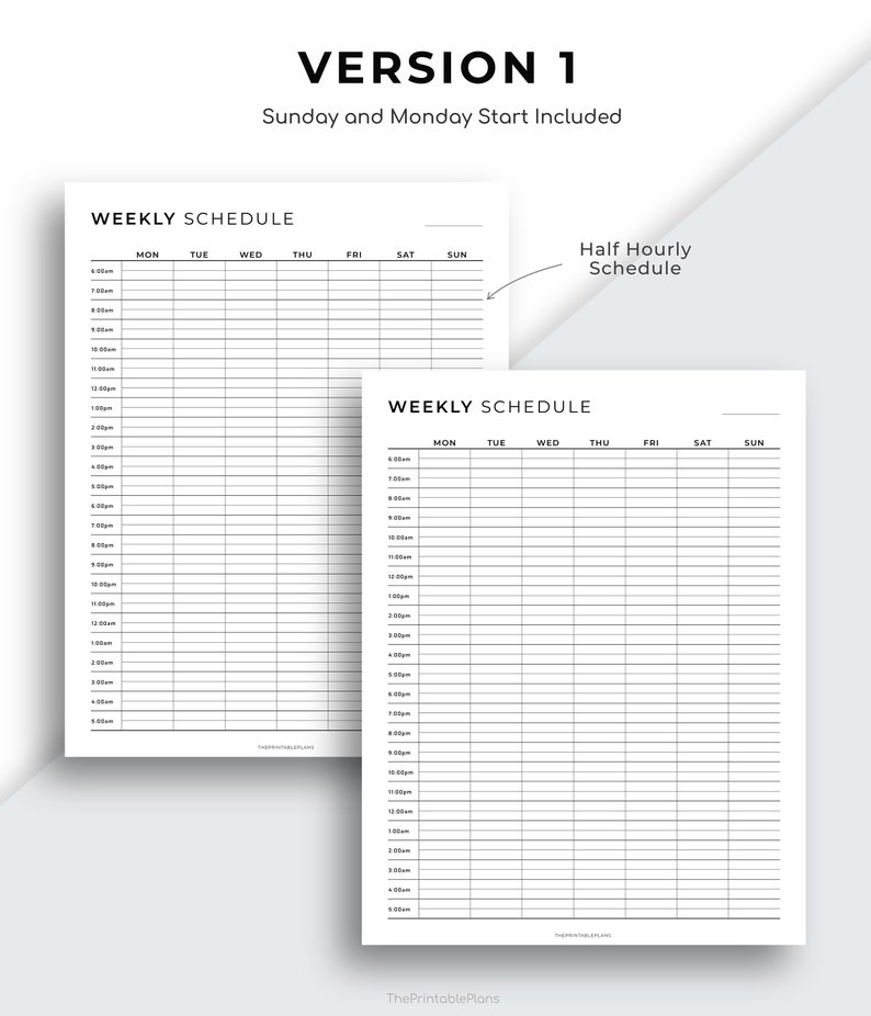 24 Hour Weekly Schedule Printable, Week at a Glance, Weekly Agenda ...