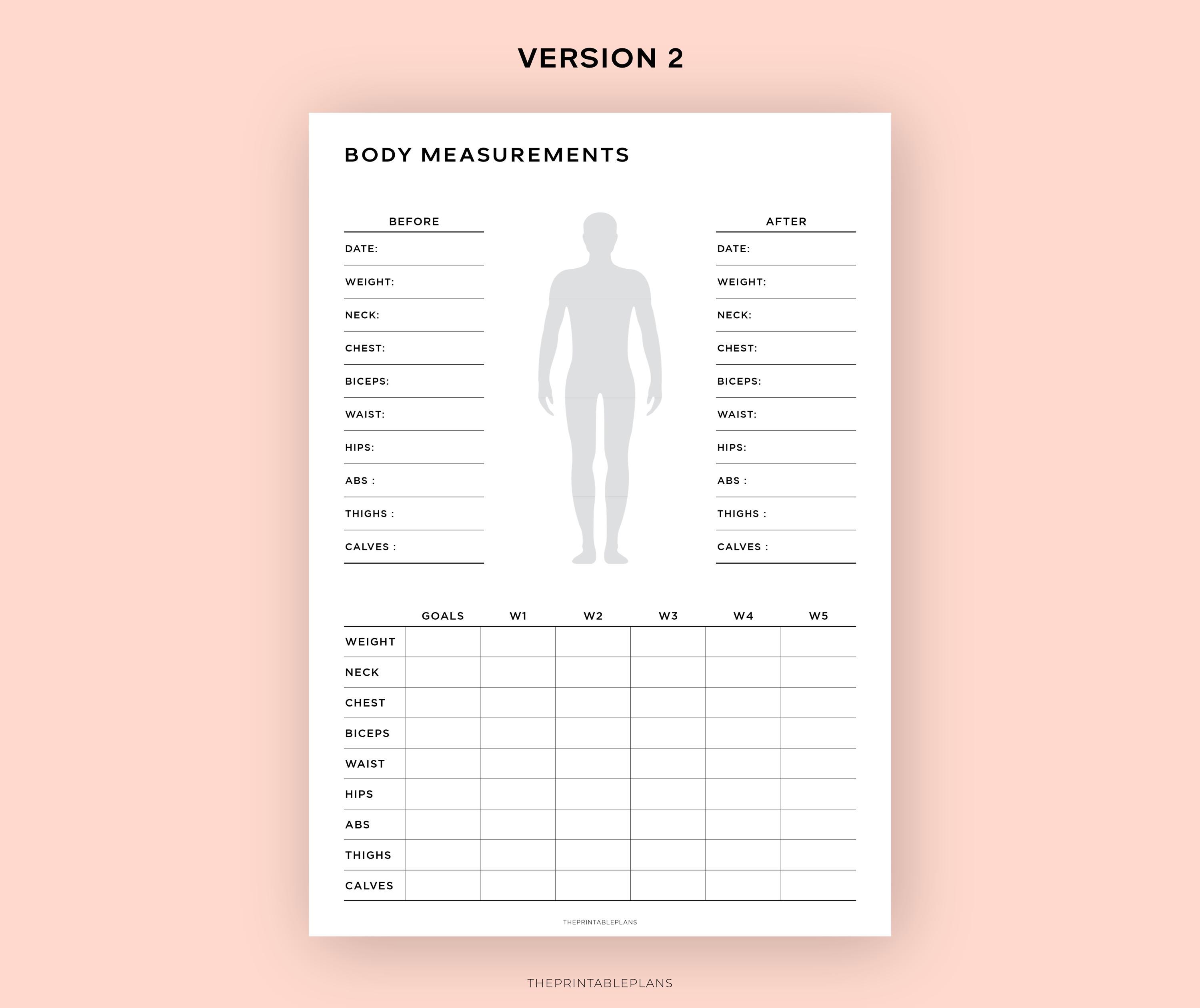 Body Measurements Tracker Printable, Body Transformation Template ...