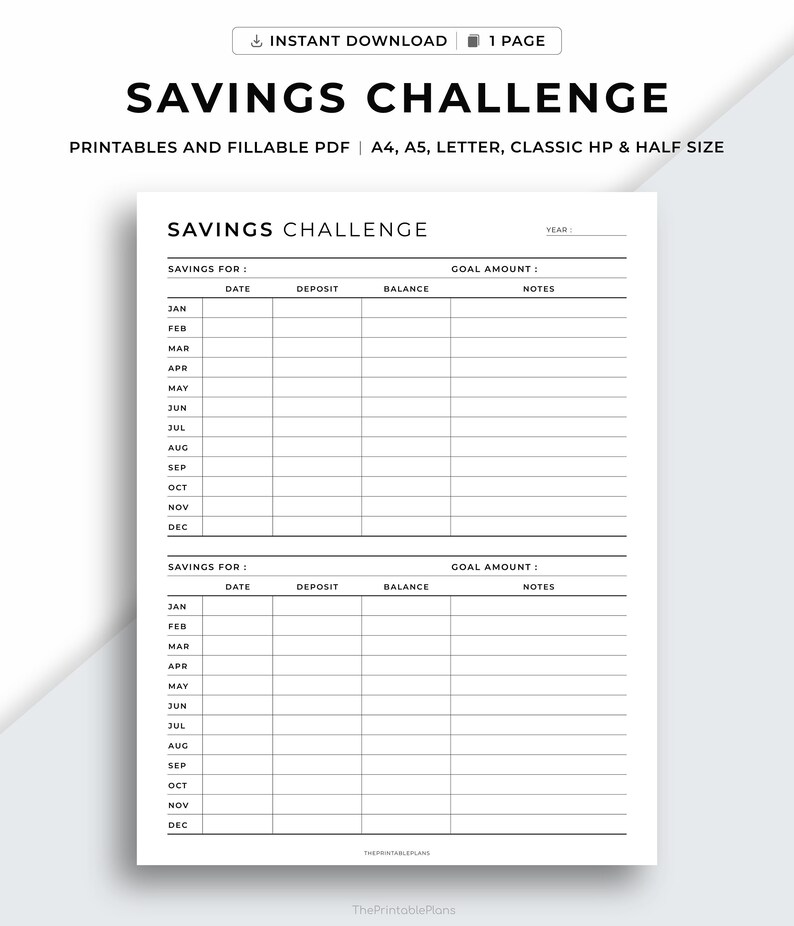 Savings Tracker Printable, Savings Challenge, Saving Goal Plan, Money ...