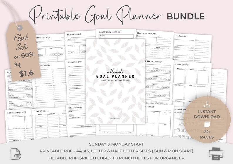 Printable Goal Planner Bundle Daily Weekly Monthly Quarterly - Etsy