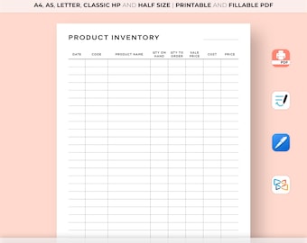 Product Inventory Tracker Printable, Inventory Tracker Template, Simple Inventory Log, Small Business Organizer, Product Inventory List