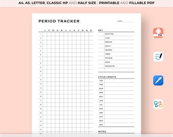 Printable Period Tracker, Menstrual Cycle Log (A4/A5/Letter/HP/Half) (PDF)