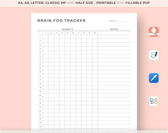 Monthly Brain Fog Tracker Printable, Track Daily Brain Fog, Medical Binder, Health Tracker, A4/A5/Letter/Classic/Half Size, Goodnotes PDF