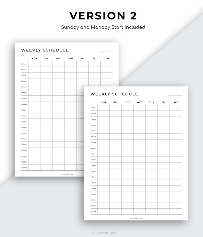 Half Hour Weekly Schedule, Weekly Planner Printable, Week at a Glance ...